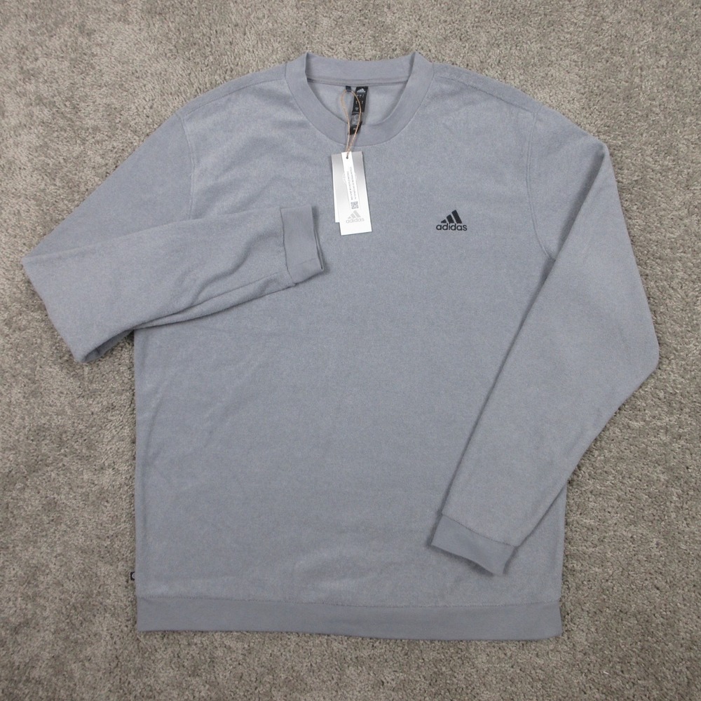 Adidas Sweater Men Large Gray Solid Core Crew Terry Crewneck Sweatshirt Pullover